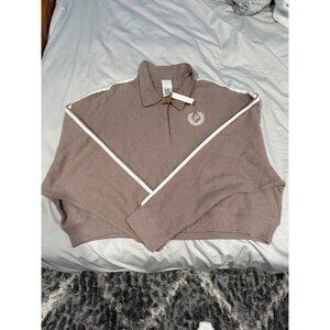 VICTORIA'S SECRET PINK NWT MOST POPULAR REVERSE FLEECE CROPPED POLO SWEATSHIRT X